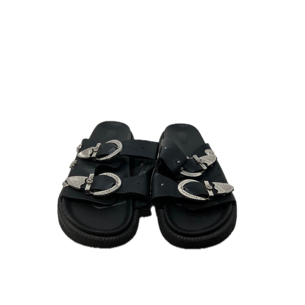 Vittorio Ventura Black Sandals w silver buckles Womans 11